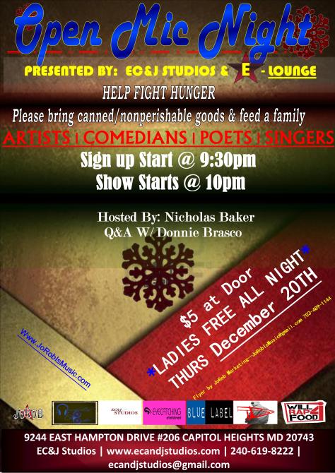 R&B artists JoRob hosting Open Mic Show Case Event to help fight hunger. Please bring canned goods